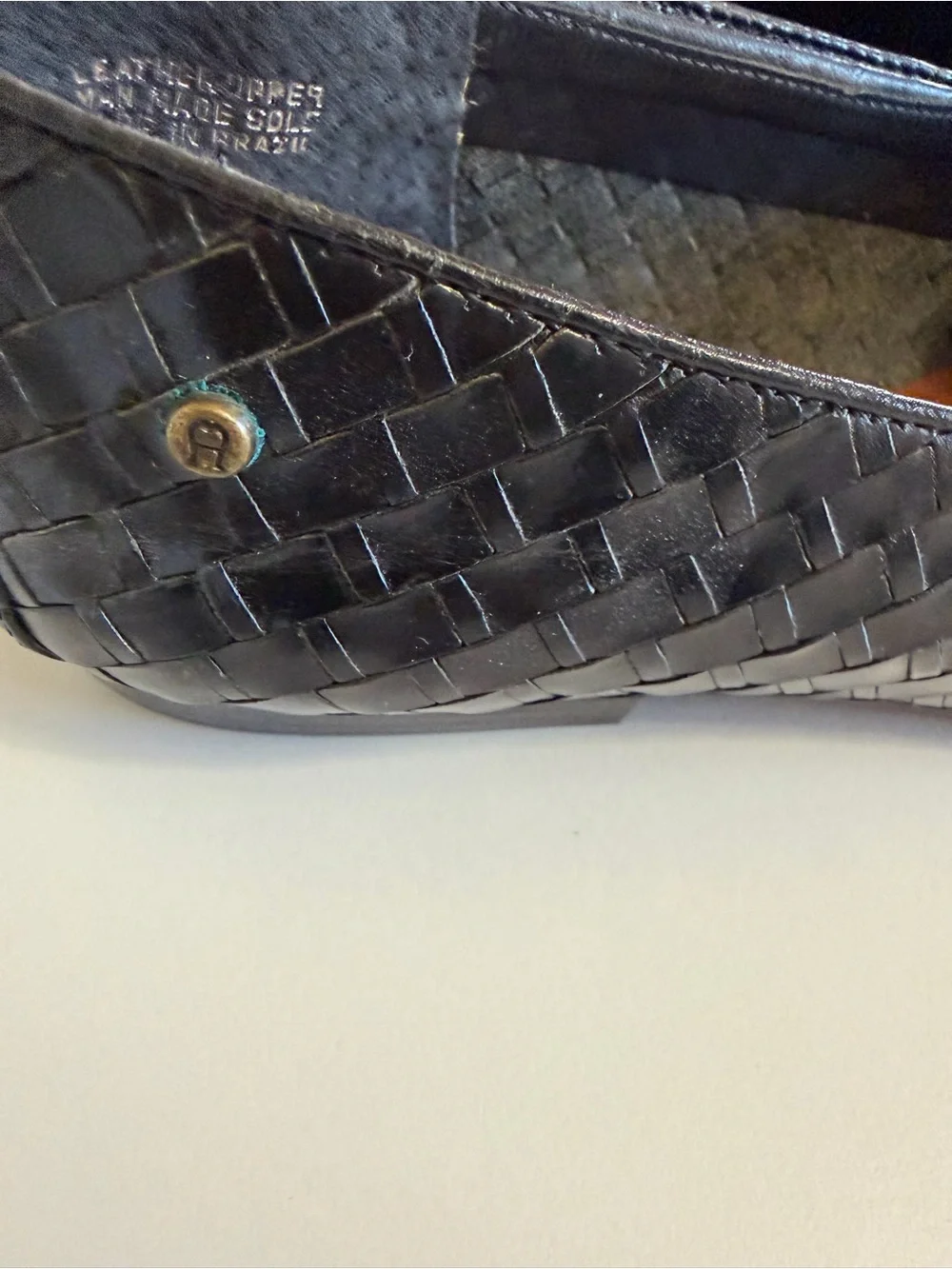 Etienne Aigner Black Woven Weave Leather Slip-On Flats 10M VTG Academia